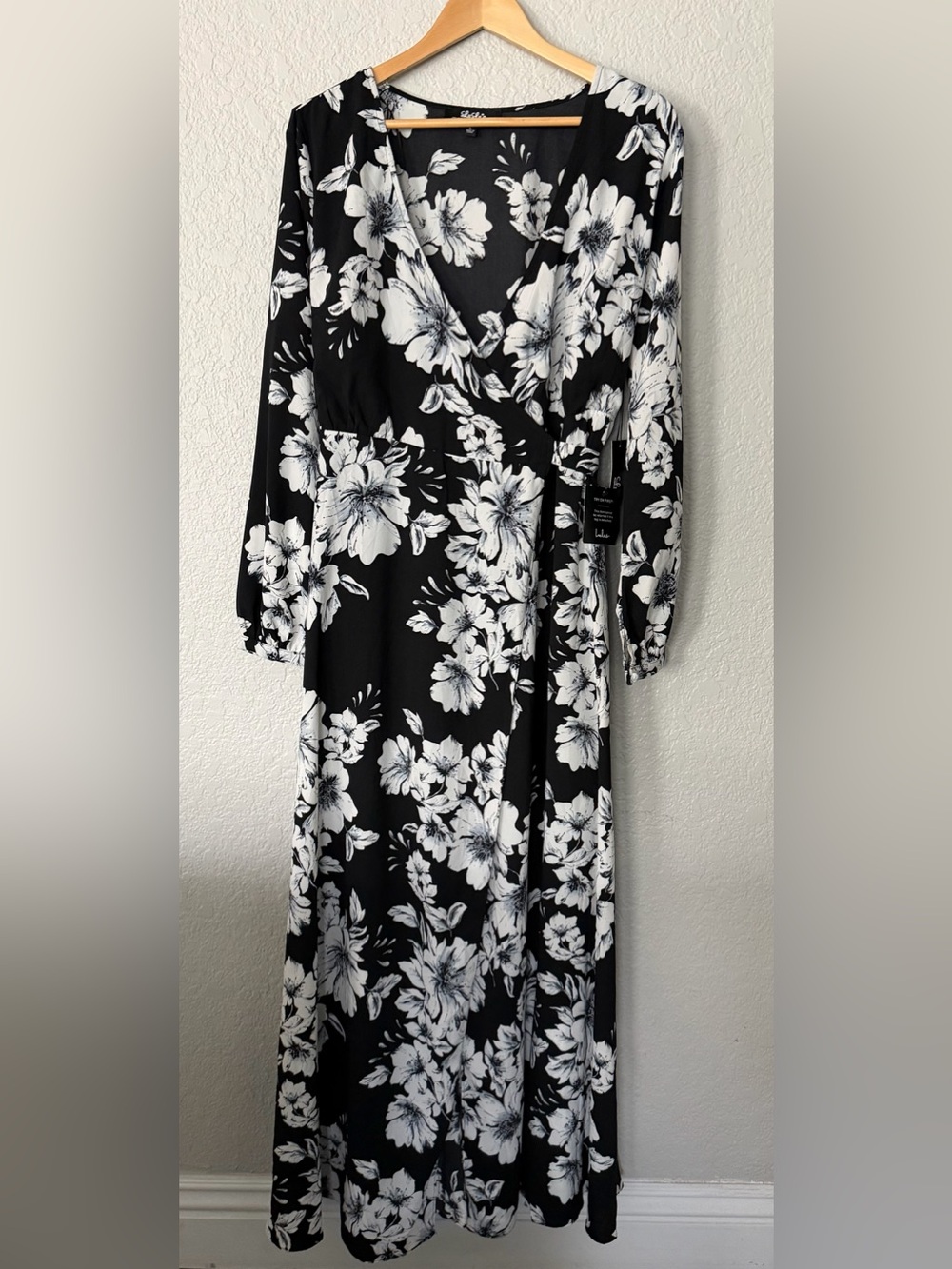 Lulu's Black & White Floral Wrap Maxi Dress